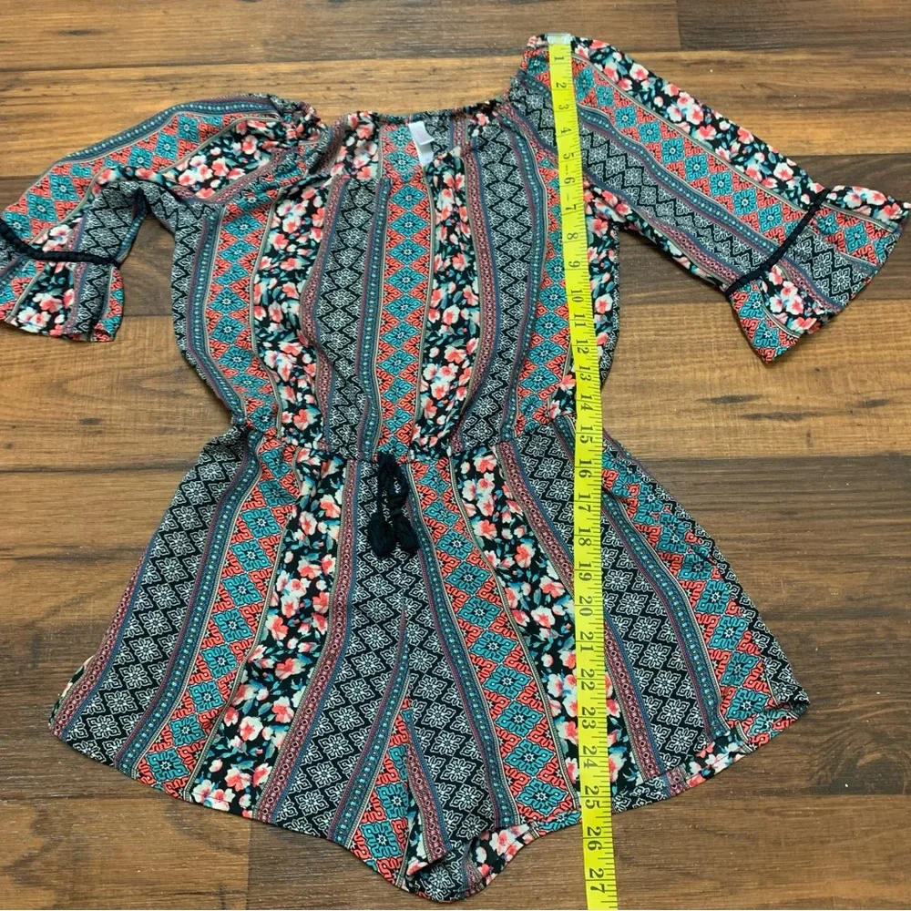 Xhilaration Girl's Multicolor Boho Romper Elastic Waist - Size M (7) W/Pockets